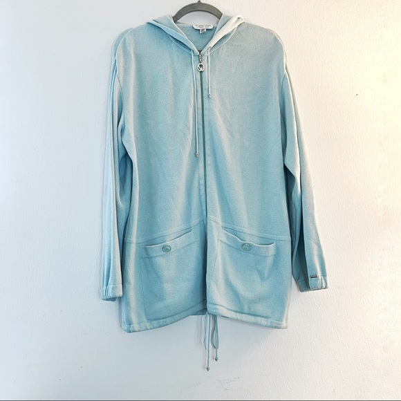 St. John Sport Sweater Light Blue Full Zip Hooded Santana Knit Sweater Sz S GUC - Picture 1 of 14